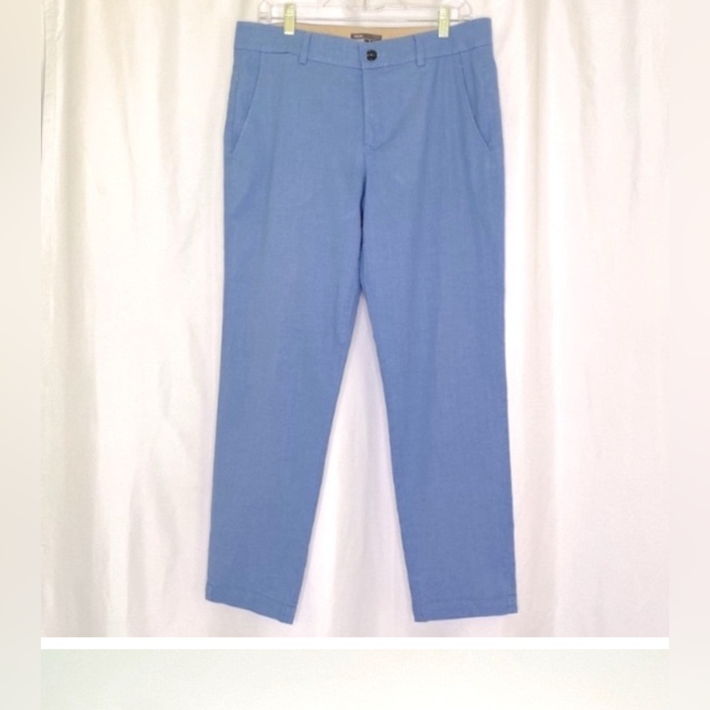 Vince Straight Leg Pants 10 Blue Linen Cotton Trousers